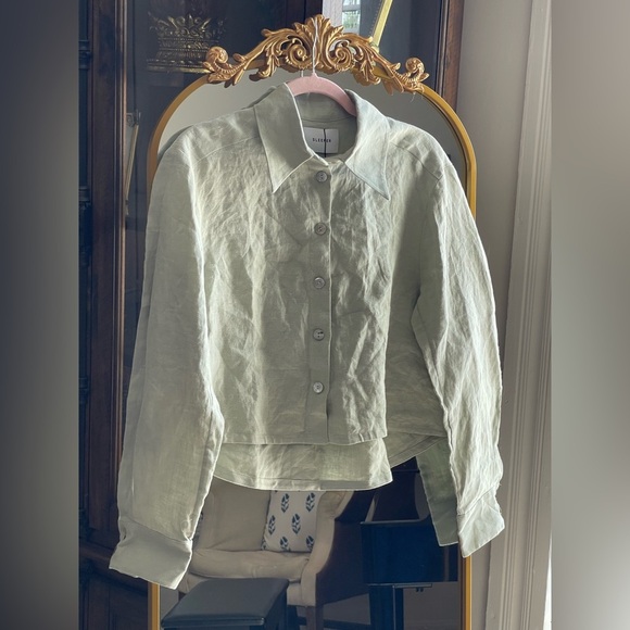 NWT Sleeper Green Safari Cropped 100% Linen Shirt - Picture 3 of 10